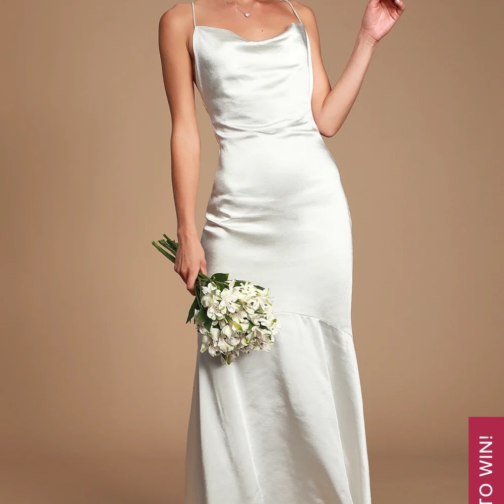 NWT Elliatt Aisle White Satin Cowl Neck Maxi Dress